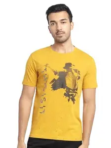 Status Quo Men's Cotton Printed Round Neck T-Shirt | Mustard | M | SQ-RN-21406-MUSTARD-M |