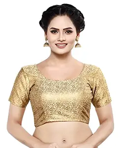 Madhu Fashion Women's Polyester Brocade Short Sleeves Readymade Saree Blouse (MF1994, Gold, 42)
