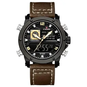 NAVIFORCE NF9236 Japanese Movement Military Style Brown Leather Strap Analog-Digital Watch