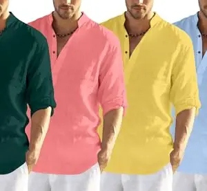Zombom Men's Cotton Polyster Blend Solid Full Sleeve Kurta Shirt, Multicolor, XXL, Combo Set of 4