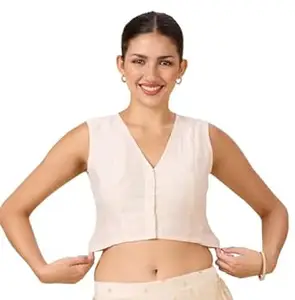 Studio Shringaar Women's Cotton Silk Stretchable (Smocked) Sleeveless Readymade Saree Blouse