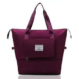 TECH LOGO ELECTRONICS Duffle Bags for Travel Women Luggage Bags for Travelling Large Capacity Folding Bag Lightweight Waterproof & Foldable Weekender Shoulder Bag with Dry & Wet Pocket Tote Handbag (Purple)