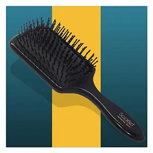 Scarlet Line Professional Medium Paddle Hair Brush with Heat Resistant Bristles with Anti Static Wooden Handle for Men and Women, Black_Medium