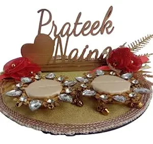 LOOPS N KNOTS Golden Wedding Customised/Ring Platter with 2 Ring Holders for Wedding Stylish Wedding Ring Platters for a Unique and Elegant Presentation of Your Rings rp334