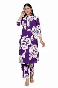 Womens Rayon Printed Straight Kurti Pant Set Stylish Ethnic Wear for Daily, Office