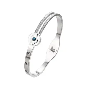 MYKI Fashionable Evil Eye Diamond Kada Bracelet For Women & Girls (2.4inch diameter) (Silver)