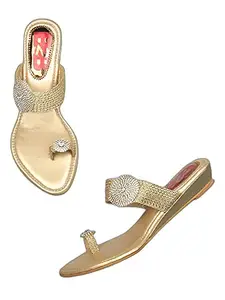 WalkTrendy Womens Synthetic Gold Open Toe Heels - 2 UK (Wtwhs324_Gold_35)