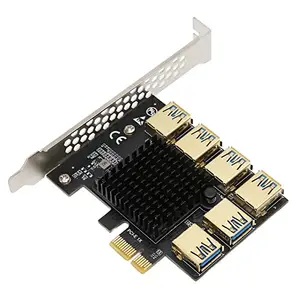 Jaerb PCI E Riser Splitter, Black 6xUSB3.0 PCIe 1 to 6 Riser Card 1 to 6 Ports for Home Office