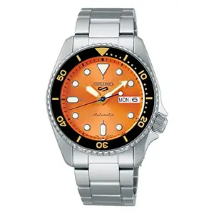 Seiko Stainless Steel Analogue Orange Dial Men Watch-Srpk35K1, Bandcolor-Silver