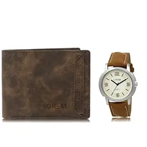 LOREM Combo of Brown Color Artificial Leather Wallet &Watch (Fz-Wl04-Lr16)
