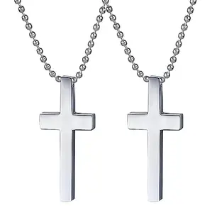 Adhvik (Pack Of 2 Pcs) Silver Color Metal Lord Holy Jesus Christ Cross Christian Catholic Isa Masih Locket Pendant Necklace With Ball Chain Christmas Religious Spiritual Jewellery Gift Set