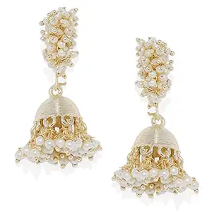 Accessher Traditional and Ethnic Wear Gold Plated Delicate Jhumki Earrings Embellished with Tiny Pearls with Push Back Closure for Women and Girls Pack of 1