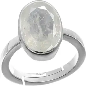 SIDHARTH GEMS 14.25 Ratti White Sapphire Silver Plated Ring Lab Certified Loose Gemstone Certified Safed Pukhraj Adjaistaible Ring