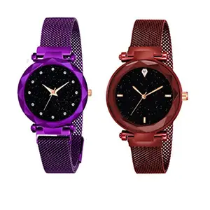 Talgo Geneva Combo Purple & Red Century Magnetic Chain Analog Watch - for Women