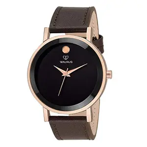 Walrus® Black Dial Analog Leather Strap Wrist Watch for Men