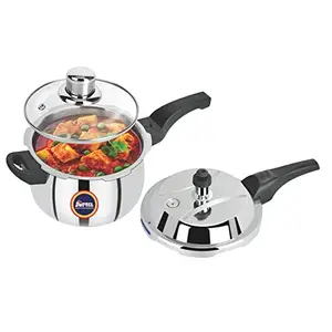 Softel Tri-Ply Stainless Steel Handi 5 Litre Pressure Cooker with Glass Lid | Induction Bottom | Silver price in India.