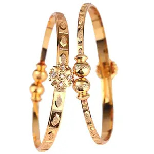 Shining Diva Fashion Set Of 2 Latest Traditional Design 18k Gold Plated Adjustable Bracelet Bangles for Women (Golden)(15271b)