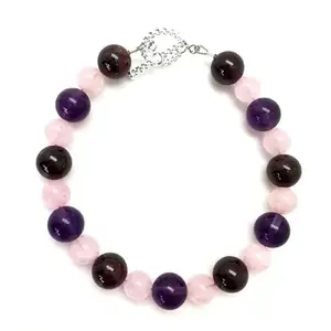 LKBEADS Amethyst, Garnet & Rose Quartz bracelet with Silver clasp - 10mm Round beads- Smooth Cut -7 Inch Bracelet– Healing, Fashion, Gift, Spiritual, Yoga|LK_STACK_06812