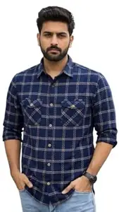KELSO CLUB Men’s Pure Cotton Full Sleeve Check Shirt | Regular Fit Stylish Casual Shirt | Comfortable & Lightweight | Perfect for Work, Party