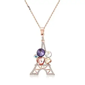 University Trendz Gold-Plated Multicolor Eiffel Tower Pendant Necklace