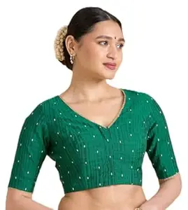 Studio Shringaar Women's Handloom Cotton Silk Readymade Saree Blouse