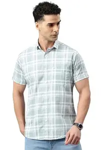 Majestic Man Men Slim Fit Pure Cotton Checkred Half Sleeve Casual Shirt