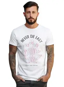 Peppyzone Men's Regular Fit Skull Printed Pure Cotton T Shirt for Men (S, White1)