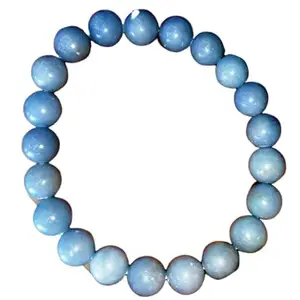 Lady Works Natural Angelite Anhydrite 8mm Round Shape Smooth Cut Beads 8 Inch Stretchable Bracelet For Men & Women. Unisex Bracelet For Healing, Meditation, Prosperity, Gift & Luck|LW_BRST_00704_8.0