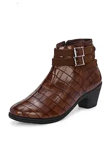 EL PASO Women Brown Faux Leather Casual Slip On Boots