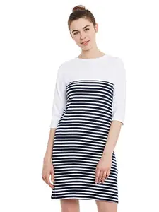 Miss Chase Women's Cotton Body con Dress(MCSS17D07-53-21-02,Navy Blue and White,X-Small)