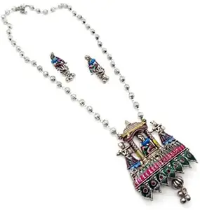DENICRAAS Latest Stylish Traditional Oxidised Necklace Jewellery Set for Women (Multicolor)