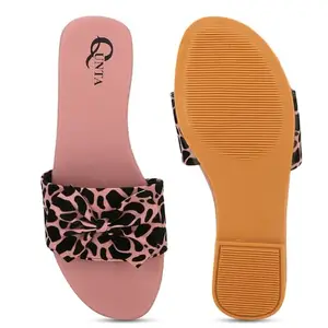 Qunta Women Pink, Black Flats Sandal