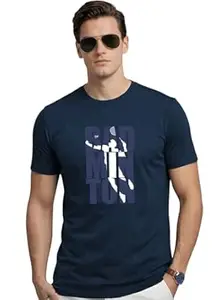 ADRO Mens Badminton Tshirt | Cotton Lycra | Regular Fit Tee | Sports Design T-Shirt for Men | Printed T Shirts for Men