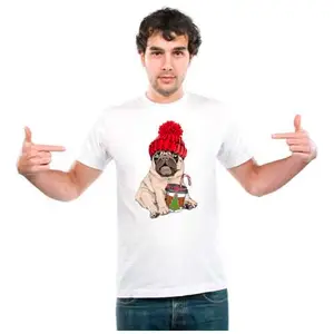 UDNAG Unisex Regular fit Round Neck Graphic ' | Christmas Pug' Polyester T-Shirt (White, Size 2 Years Old, 22in to 7XL, 56in)
