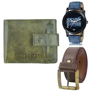 LOREM Mens Combo of Watch with Artificial Leather Wallet & Belt FZ-LR60-WL22-BL02