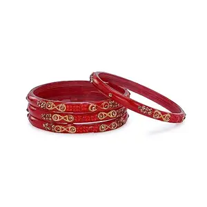 AFAST Attractive Fancy Party Bangle/Kada Set, Red, Glass, Pack Of 4 -A44