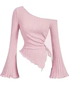 SILES FASHION Women’s Apricot Drawstring Bell Sleeve Top – Polyester for_Casual Wear_54