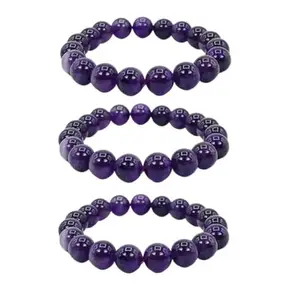 Natural Amythyst Gemstone Bracelet Round Loose Beads 8mm| Handmade Semi-Precious Gemstone Stretch Bracelet for Men & Women (Pack of 3)