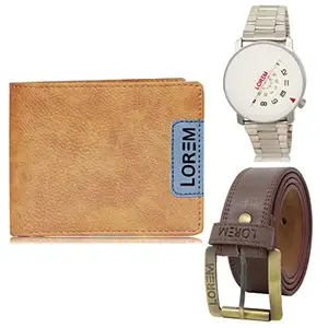 LOREM Mens Combo of Watch with Artificial Leather Wallet & Belt FZ-LR106-WL11-BL02