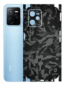 AtOdds - Realme Narzo 50A Prime Mobile Back Skin Rear Screen Guard Protector Film Wrap with Camera Protector (Coverage - Back+Camera+Sides) (Black Camoflage)