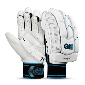 GM Diamond 777 Professional Cricket Batting Gloves for Men | Maximum Protection | Utmost Comfort | Right Handed | Free Cover | Colour: White/Blue