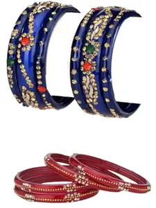 1st Time Modern Bangles/Kada Set- Perfect For Party, Wedding, Celebrations And Functions, Combo Of 2 Set, Blue And Red- B147