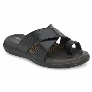egoss Sweet Pain Premium Genuine Leather Slipper Sandals for Men (Black-10)-MA-5044