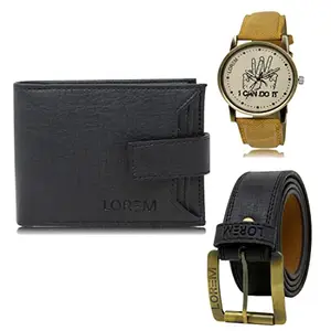LOREM Watch-Artificial Leather Belt & Wallet Combo for Men (Fz-Lr30-Wl08-Bl01)