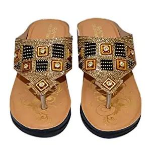 RN Collection Women's Golden Fancy Sandal - 9 UK (Sk014_9)