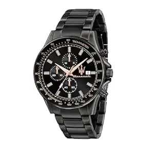 Maserati Sport Men's Luxury Watch, Stainless Steel Case, Quartz Movement, Stainless Steel Strap, 100M Water Resistant Timepiece, Black Dial, 2 Years Warranty - R8873640011