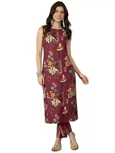 Pinkmint Women’s Pure Cambric Cotton Kurta Set | Sleeveless Printed Kurta with Pant | Summer Wear Co-Ord Set | Plus Casual