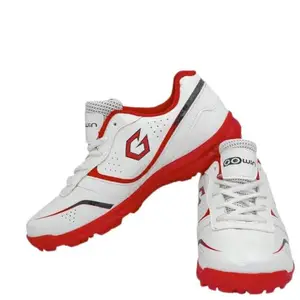 Gowin Academy White/Red Cricket Shoes Size-13 Kids with TR-88-R Cricket Leather Ball Veg Tanned Red