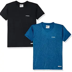 Charged Endure-003 Chameleon Spandex Knit Round Neck Sports T-Shirt Black Size Xs And Charged Play-005 Interlock Knit Geomatric Emboss Round Neck Sports T-Shirt Teal Size Xs