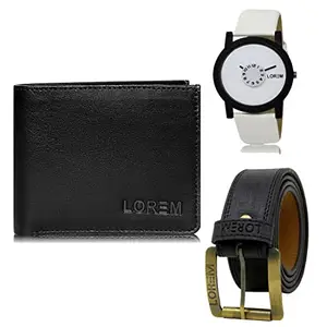 LOREM Watch-Artificial Leather Belt & Wallet Combo for Men (Fz-Lr26-Wl15-Bl01)